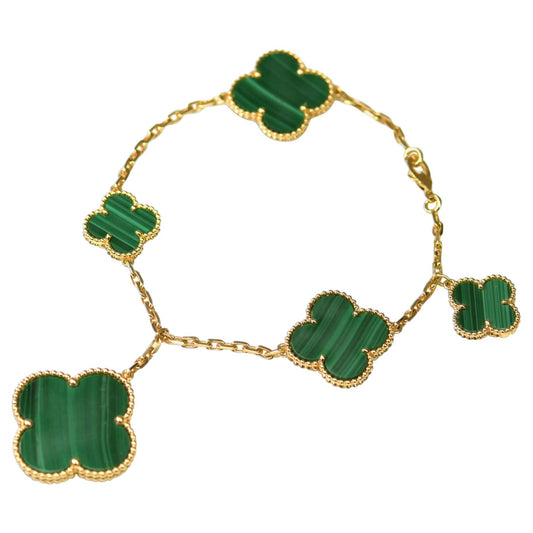 [AuraEcho]MAGIC CLOVER MALACHITE GOLD BRACELET 5 MOTIFS