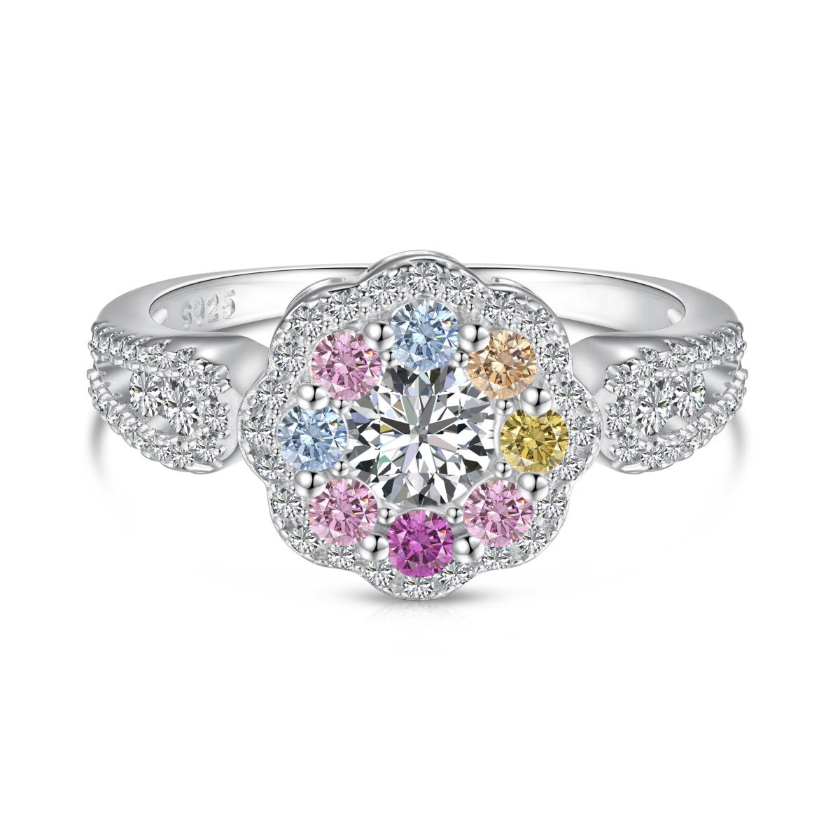 [AuraEcho]Delicate Colorful Round Cut Flower Shape Wedding Ring