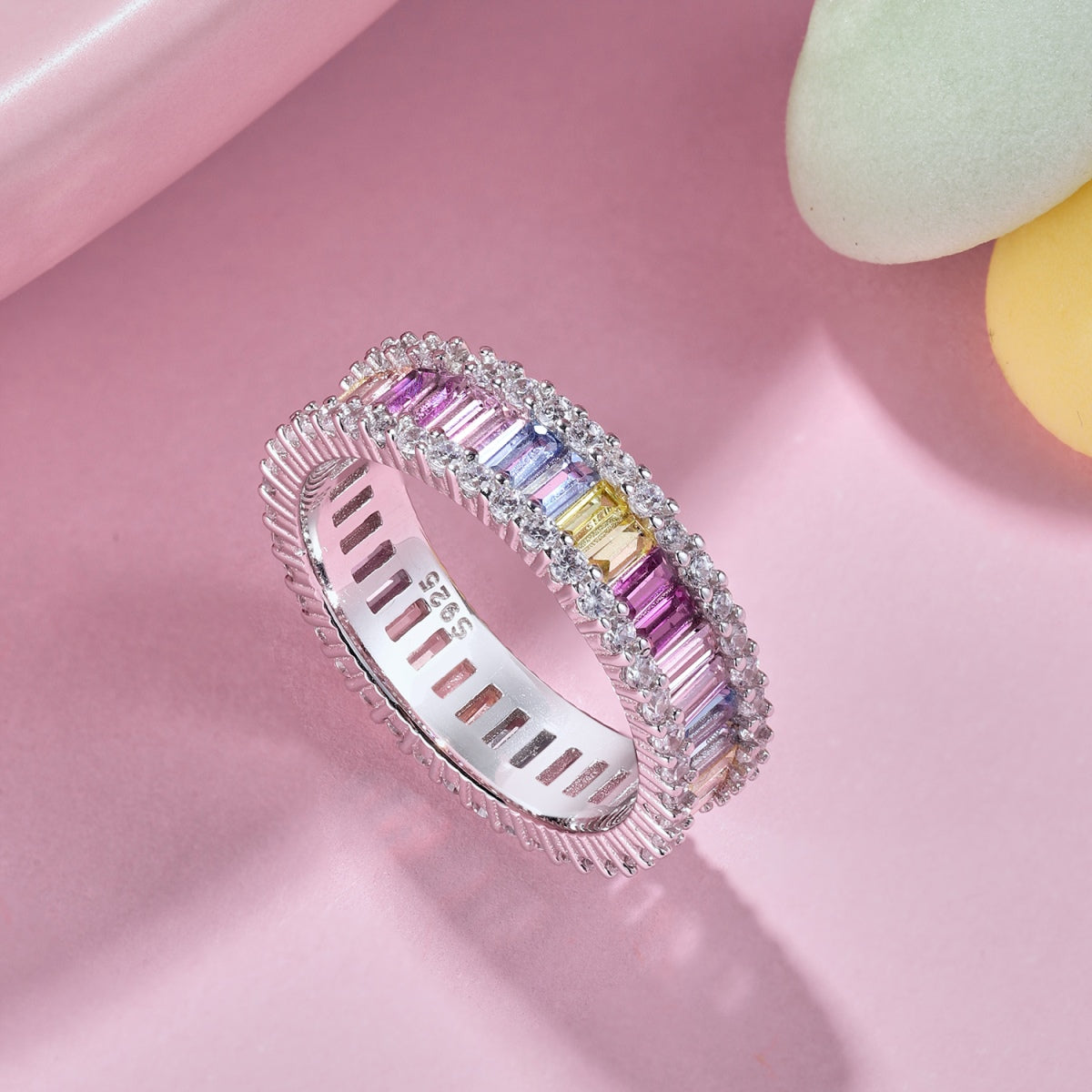 [AuraEcho]Dainty Kaleidoscopic Emerald Cut Daily Ring