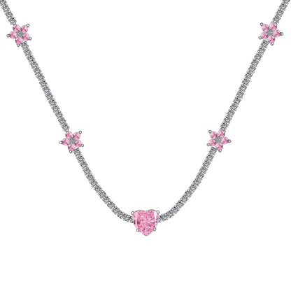 [AuraEcho]Dazzling Pink Heart Flower Necklace