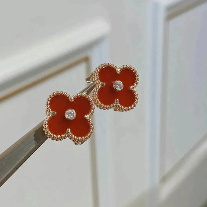 [AuraEcho]CLOVER MEDIUM 1 MOTIFS CARNELIAN  DIAMOND earrings