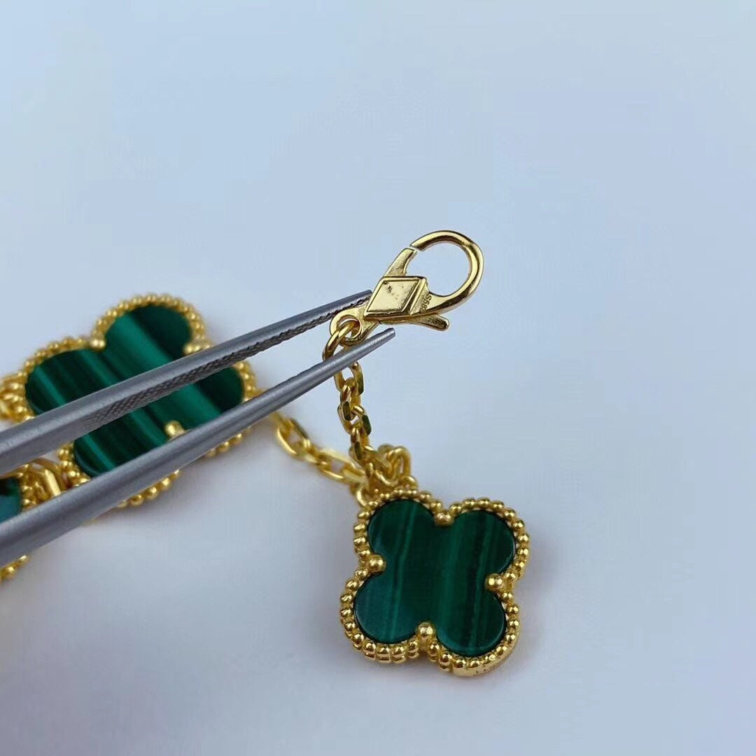 [AuraEcho]MAGIC CLOVER MALACHITE GOLD BRACELET 5 MOTIFS