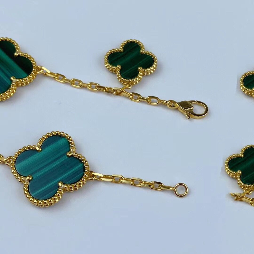 [AuraEcho]MAGIC CLOVER MALACHITE GOLD BRACELET 5 MOTIFS