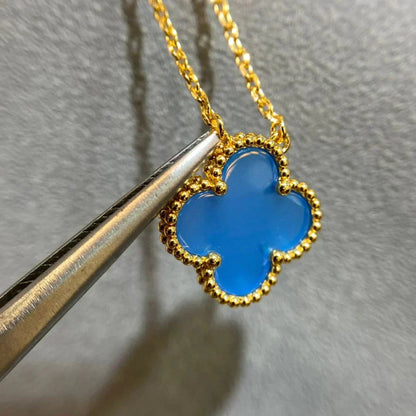 [AuraEcho]CLOVER 15MM BLUE AGATE NECKLACE