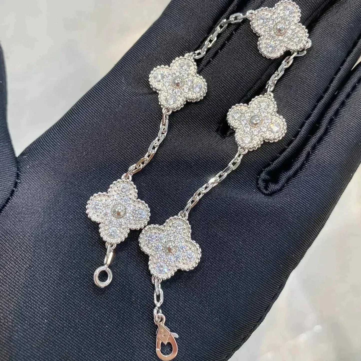 [AuraEcho]CLOVER 5 MOTIFS  DIAMOND BRACELET SILVER