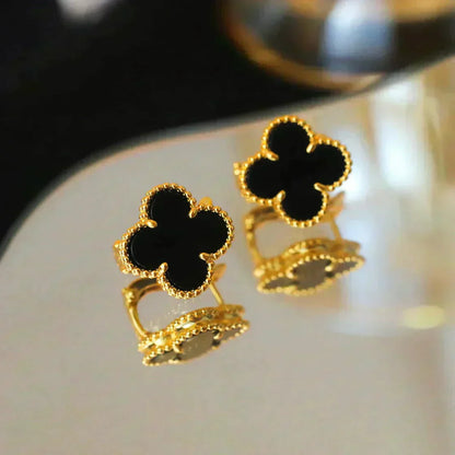 [AuraEcho]CLOVER MEDIUM 1 MOTIFS  ONYX STUD EARRINGS
