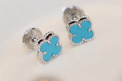 [AuraEcho]CLOVER MINI TURQUOISE SILVER STUD EARRINGS