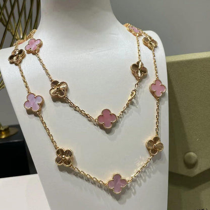 [AuraEcho]CLOVER 20 MOTIFS LASER PINK MOP NECKLACE