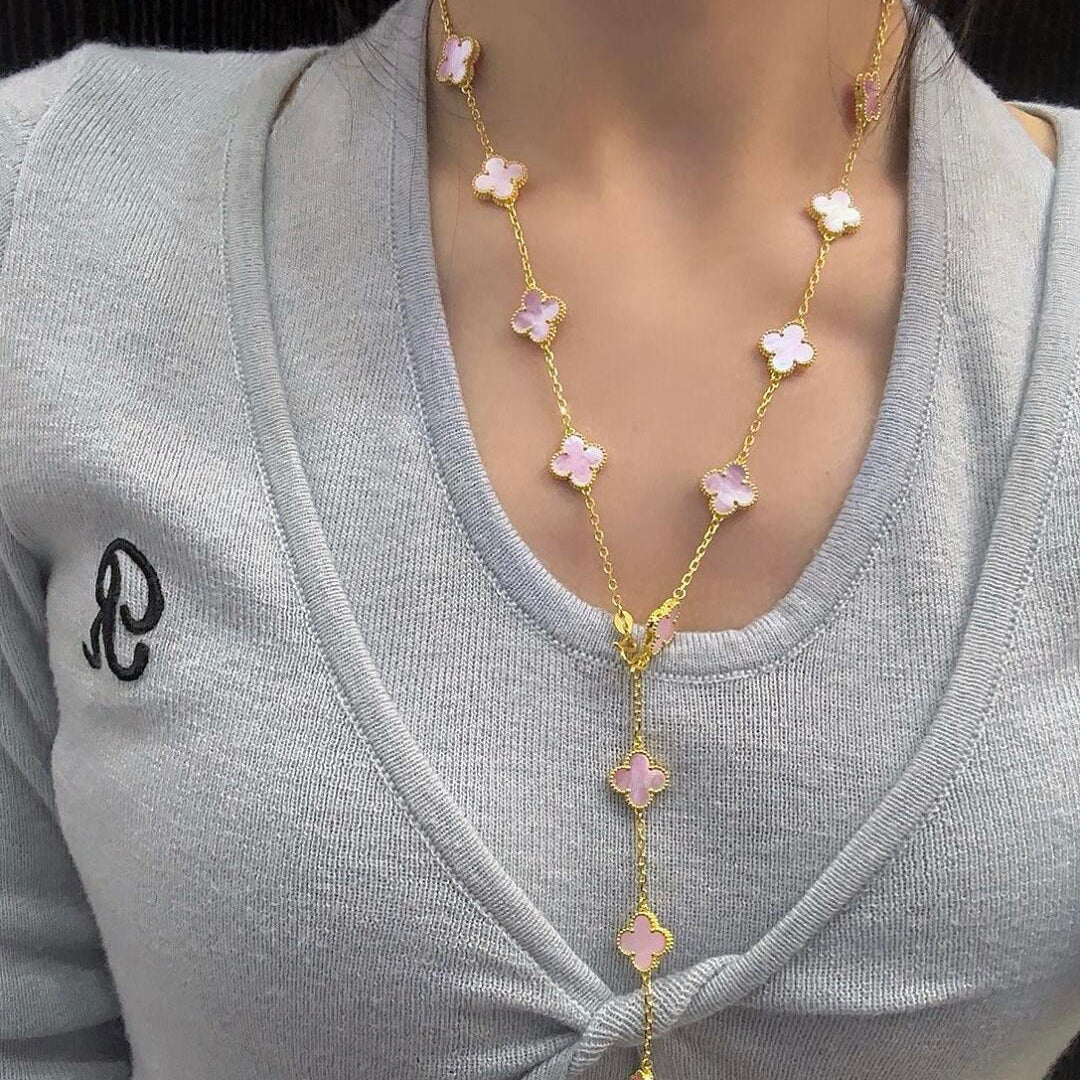 [AuraEcho]CLOVER 20 MOTIFS PINK MOP NECKLACE