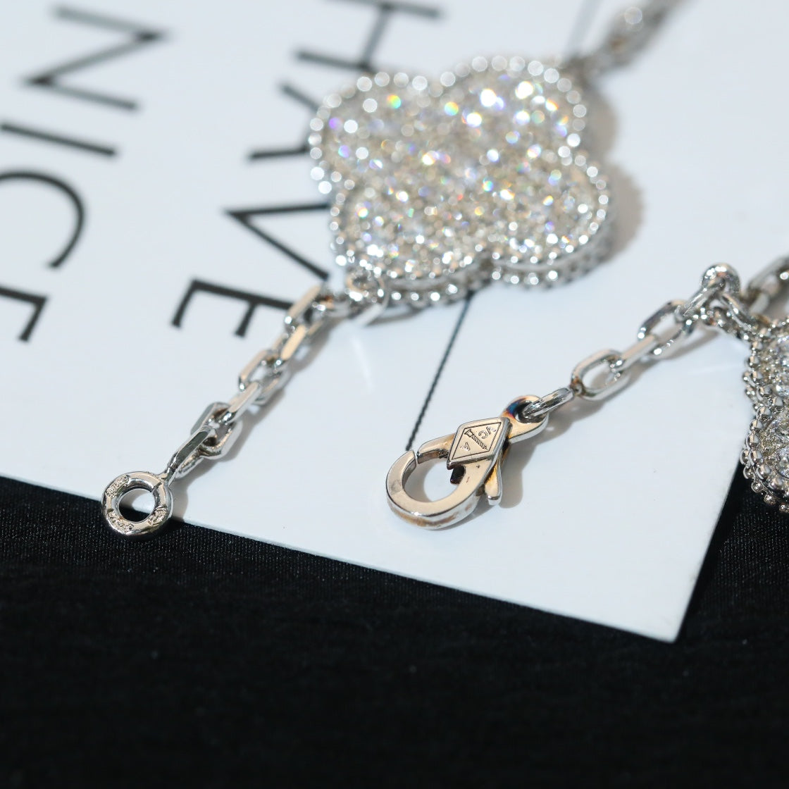 [AuraEcho]CLOVER BRACELET 5 MOTIF SILVER DIAMOND PAVED