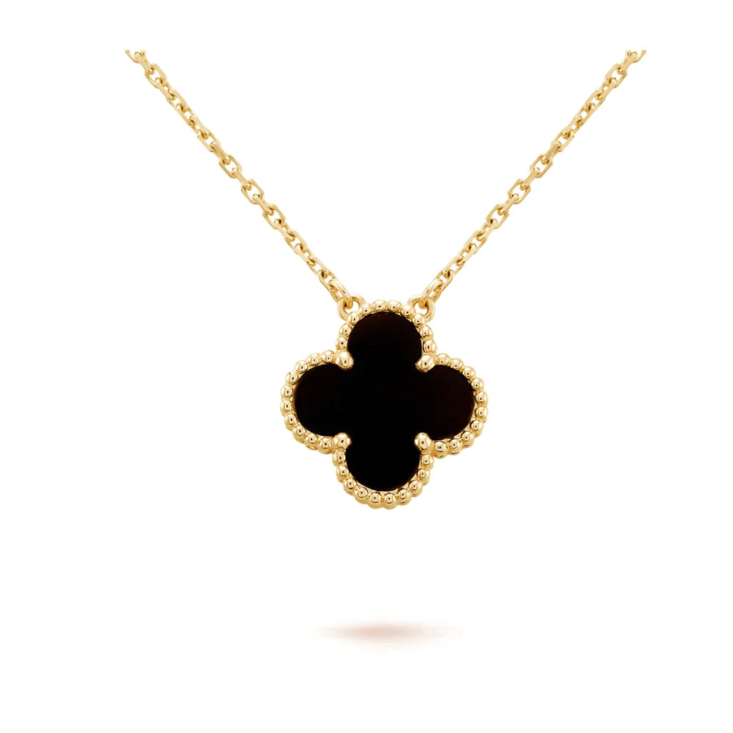 [AuraEcho]CLOVER 15MM BLACK ONYX SINGLE FLOWER NECKLACE