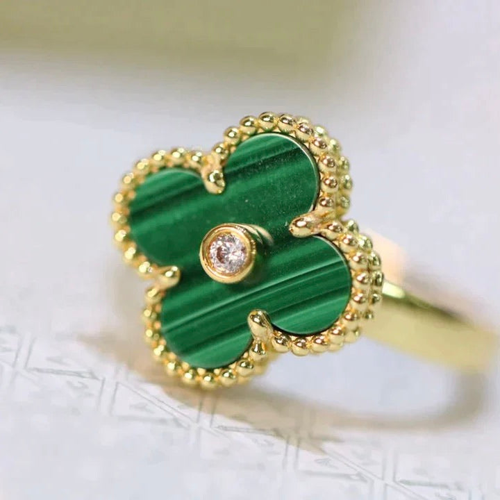 [AuraEcho]CLOVER MALACHITE RING GOLD DIAMOND
