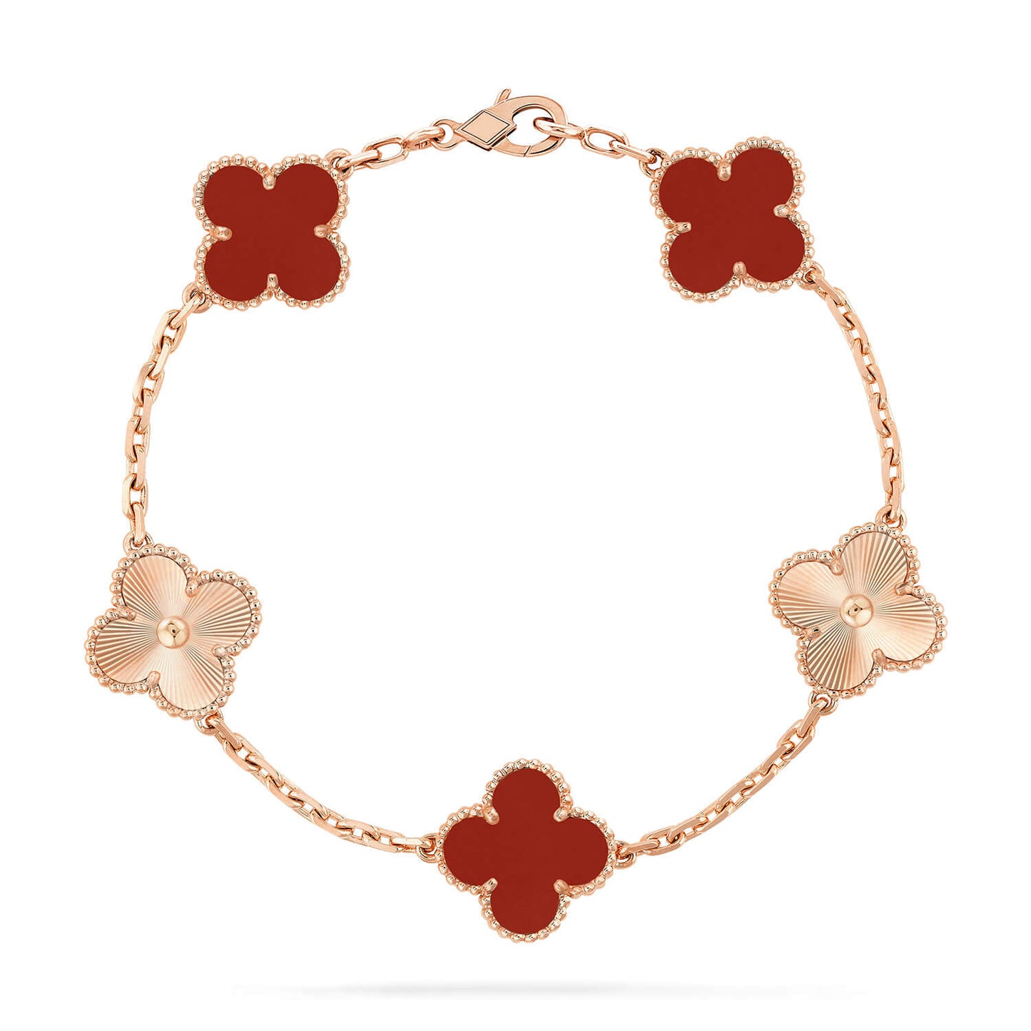 [AuraEcho]CLOVER  5 MOTIFS CARNELIAN GOLD BRACELET
