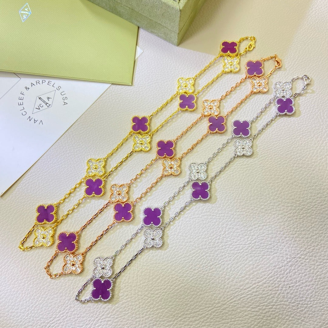 [AuraEcho]CLOVER 10 MOTIFS  PURPLE VIOLET DIAMOND NECKLACE
