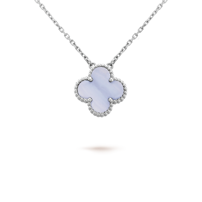 [AuraEcho]CLOVER 15MM BLUE CHALCEDONY NECKLACE SILVER