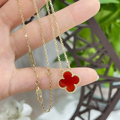 [AuraEcho]CLOVER 15MM CARNELIAN SINGLE FLOWER NECKLACE