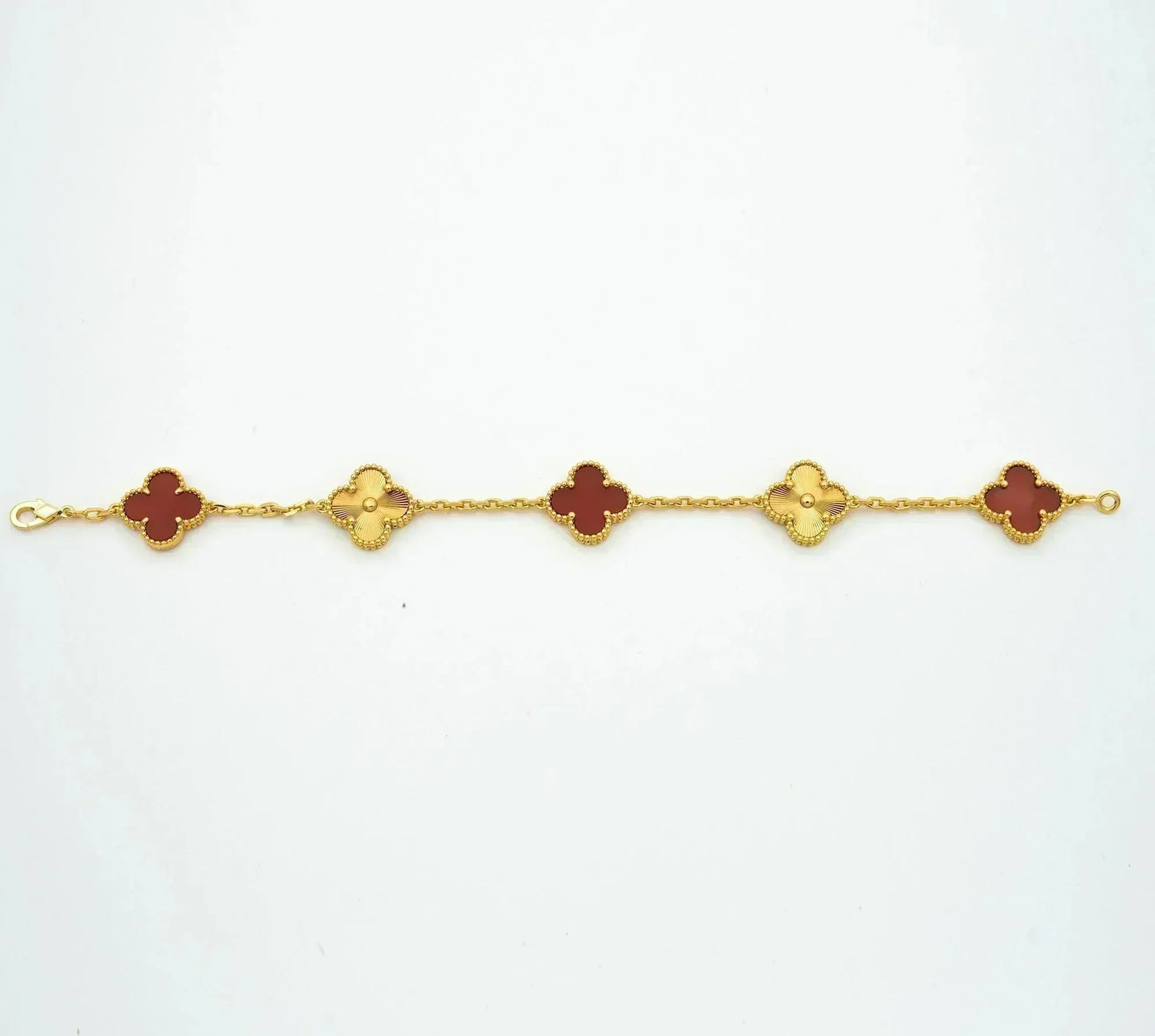 [AuraEcho]CLOVER  5 MOTIFS CARNELIAN GOLD BRACELET