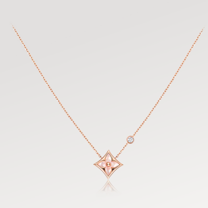 [AuraEcho]STAR PINK MOP 1 DIAMOND PINK GOLD NECKLACE