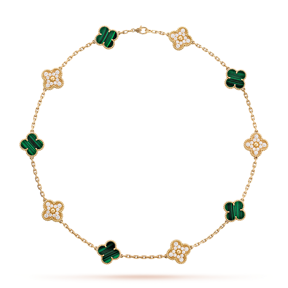 [AuraEcho]CLOVER 10 MOTIFS MALACHITE DIAMOND NECKLACE