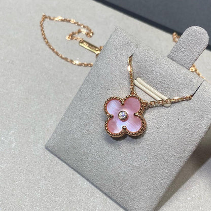 [AuraEcho]CLOVER 15MM DIAMOND PINK MOP NECKLACE