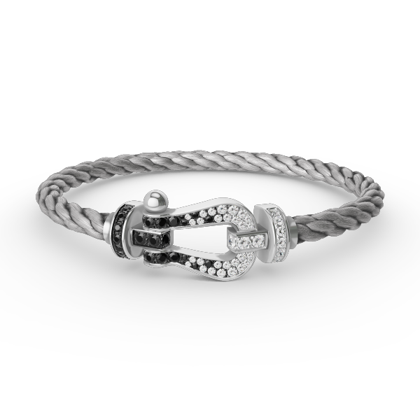 [AuraEcho]FORCE LARGE HORSESHOE BLACK WHITE DIAMOND BRACELET SILVER