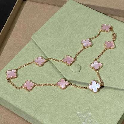 [AuraEcho]CLOVER 10 MOTIFS PINK MOP NECKLACE