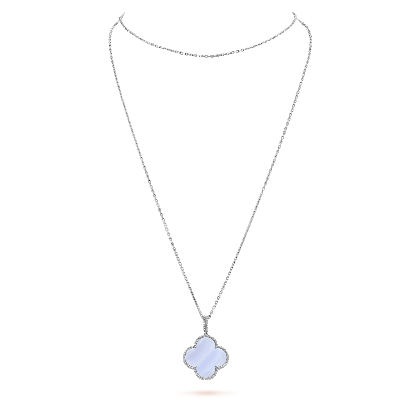 [AuraEcho]CLOVER SILVER CHALCEDONY BIG CLOVER NECKLACE
