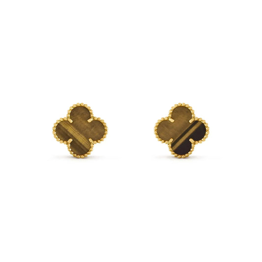 [AuraEcho]CLOVER MEDIUM 1 MOTIFS TIGER EYE EARRINGS